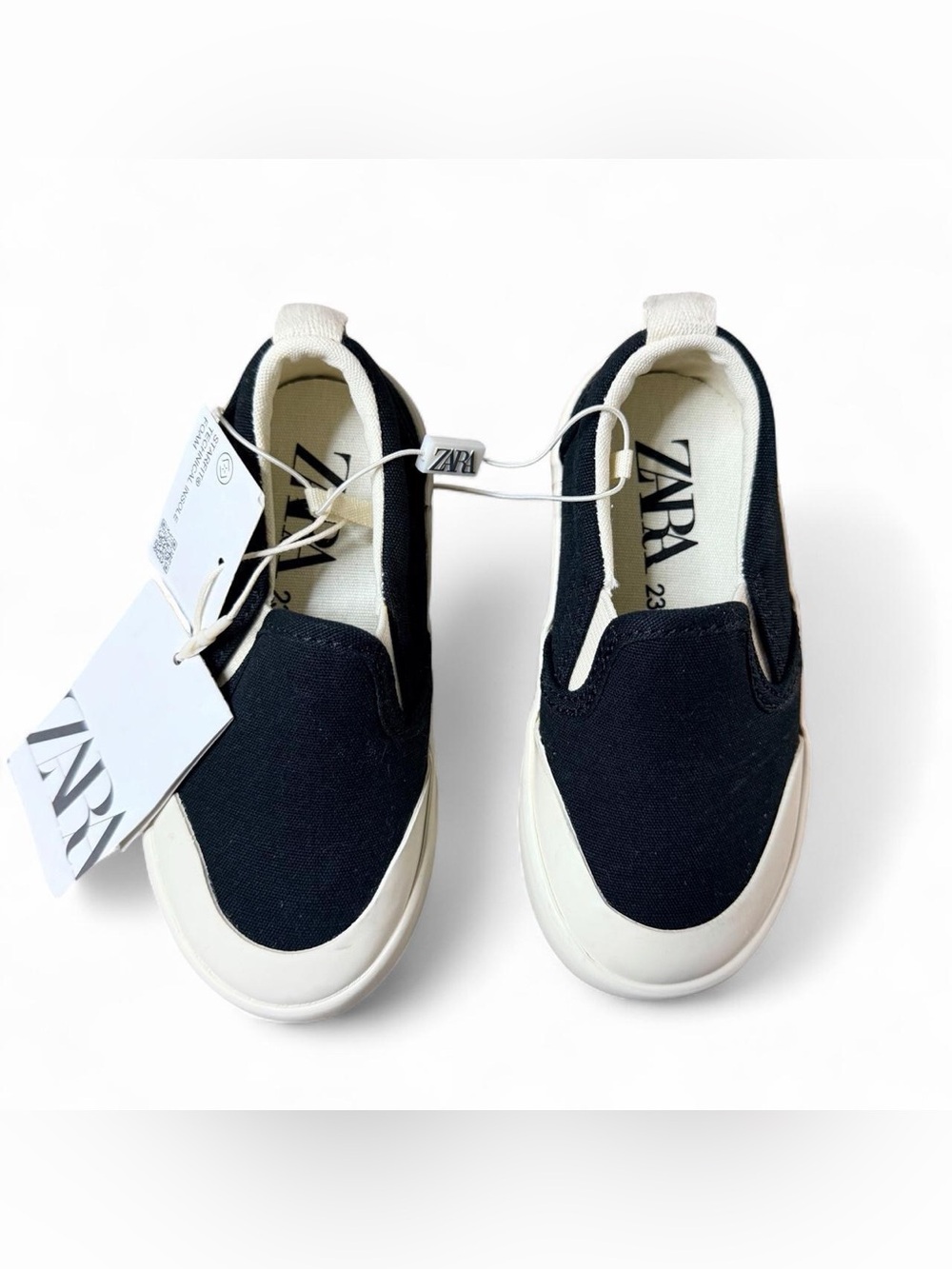 ZARA Black Canvas Slip-On Kids Sneakers with White Sole
